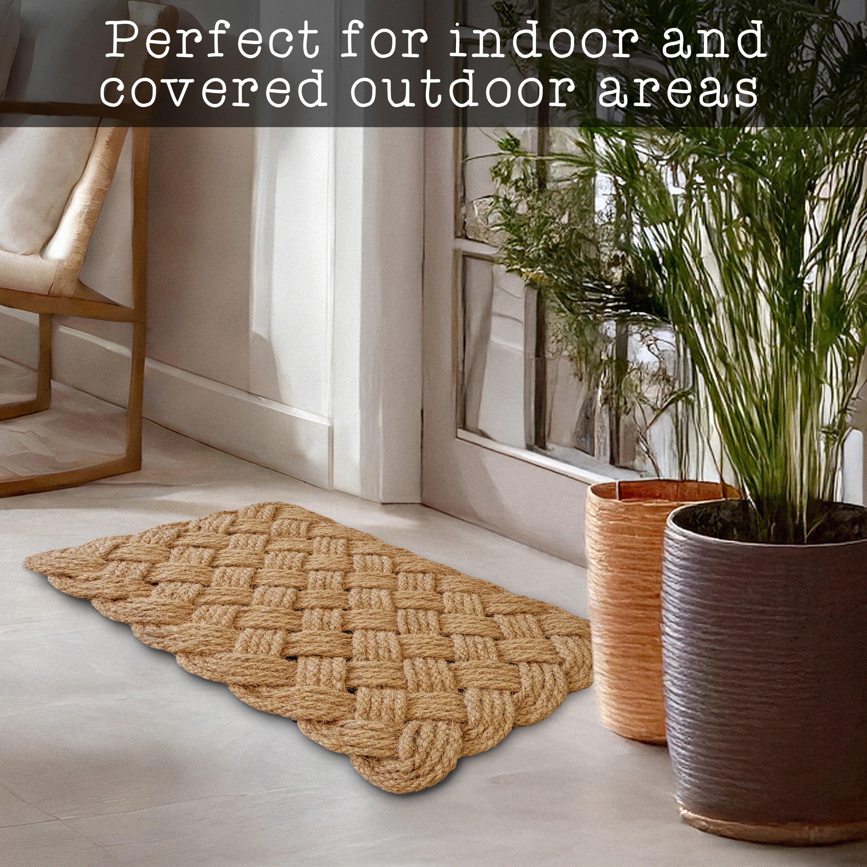 MAINEVENT Braided Rope Doormat 30x17 Inch, Nautical Outdoor Woven Rope Welcome Mat