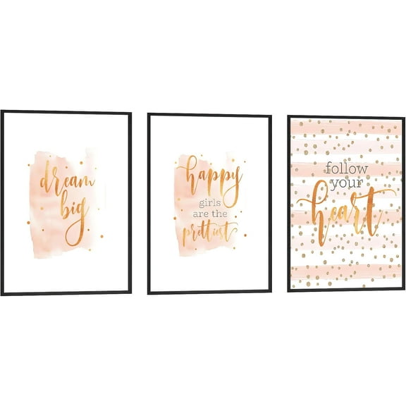 Hieng Set of 3 Motivational Quotes Wall Art Frame Print for Woman's Room Decoration Peony Flower Poster Canvas Pictures Fashion Home Decor, 12 X 16 inch