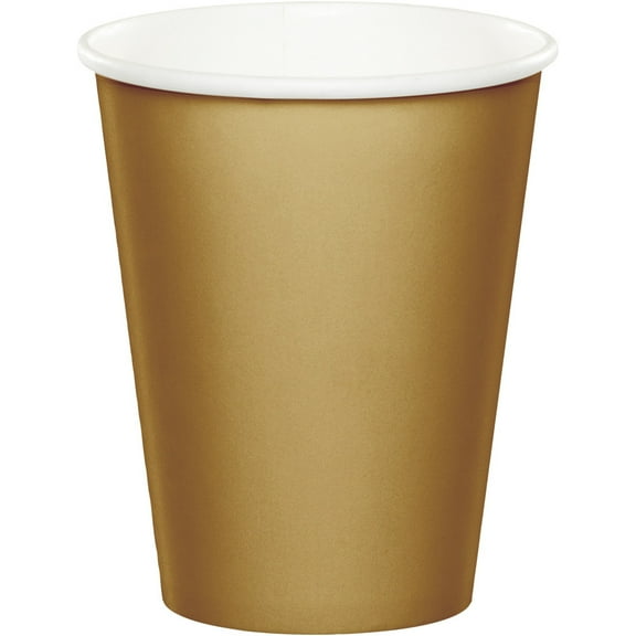 Party Central Hot and Cold Disposable Paper Drinking Party Tumbler Cups - 9oz. - Glittering Gold -