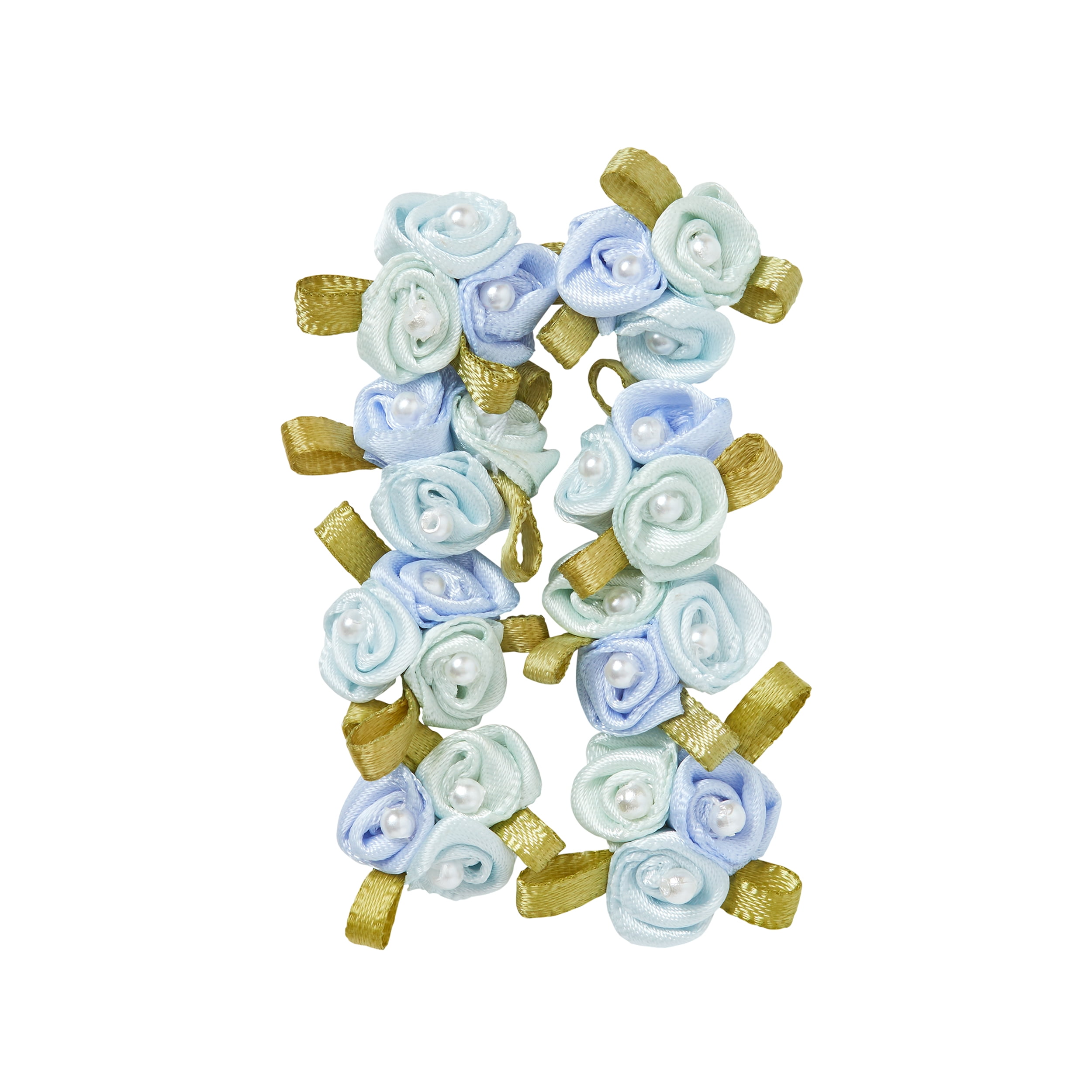 Offray Ribbon Accessories 1-Inch Blue Grey Tri-Color Ribbon Rose Cluster, 8-Pack