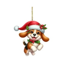 LanSuare Christmas Tree Dog Hanging Ornament, 3.14Inch Cute Dog wth Red Hat Holiday Pendant, Suitable for Courtyard, Lawn, Patio, Window, Outdoor Hanging Decoration