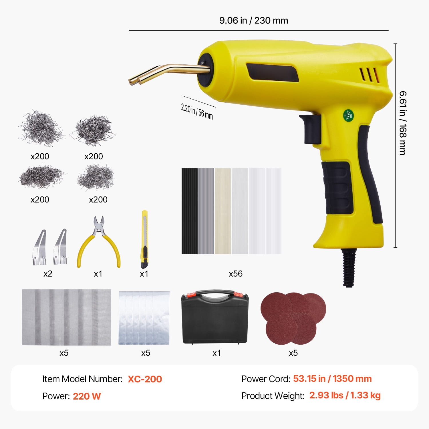 KFFKFF Polymer Fusion Set, 220W Polymer Fusion Tool with 800 Hot Fasteners & 56 Fusion Bars, Expert Hot Fastener Fusion Tool with LED Illumination, Portable Container for Canoe, Playthings