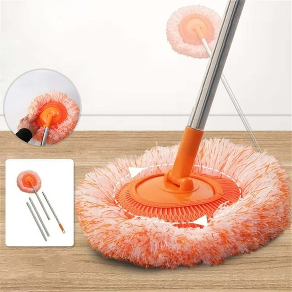 PPgejGEK 360 Rotatable Telescopic Cleaning Mop with 1.9 Meter Extension Pole Round Sunflower Head for Ceiling Wall Car Wash Reusable Microfiber Cloth Cover Orange