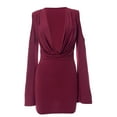 thumbnail image 5 of Blczomt Red Womens Winter Dress Sexy Mini Long Sleeve Bodycon Deep V Neck Off Shoulder Solid Party Dresses, 5 of 7