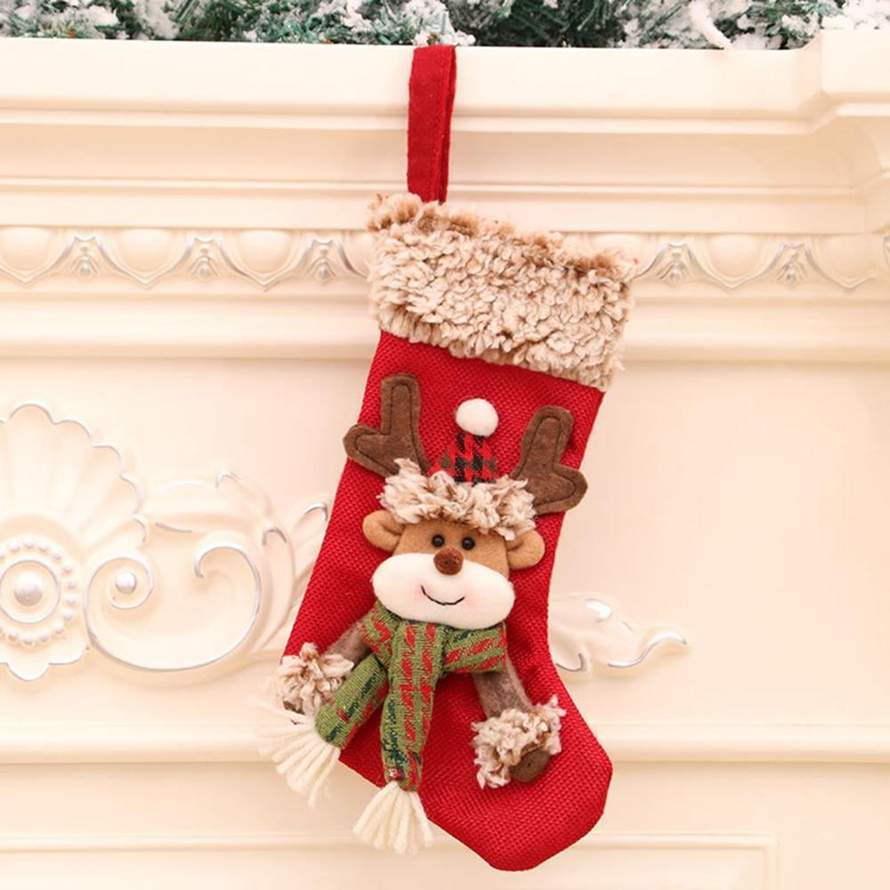 Christmas Stocking,4 Pack Classic Christmas Stocking Santa,Snowman,Reindeer,Bear,Xmas Character 3D Plush with Faux Fur Cuff Christmas Decorations and Party Accessory 