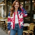 thumbnail image 2 of Xixirimido Women's Bomber Jacket Lightweight Casual Coat with Pockets Zip Up Windbreaker Jacket Fall Winter Outfit Trendy, Vintage Union Jack, XX-Large, 2 of 7