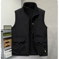 thumbnail image 2 of Wrtxtat Men's Softshell Vests Autumn Fashion Solid Color Top Thermal Puffer Vest with Pockets Full Zip Mock Neck Windproof Outerwear Big and Tall Black XXL, 2 of 4
