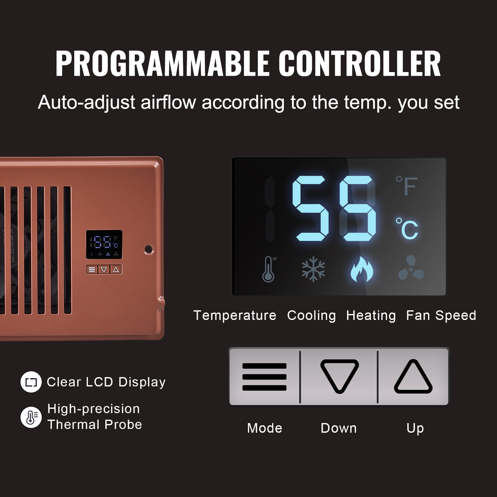KFFKFF 4 x 12” Brown Quiet Register Booster Fan Heating / Cooling Registers