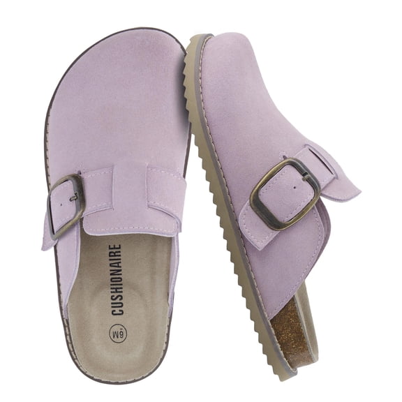 Cushionaire Blain Suede Clogs for Women | Genuine Leather Slip on Clogs with Oversized Buckle | Classic Closed Toe Mule Design for Everyday Casual Wear
