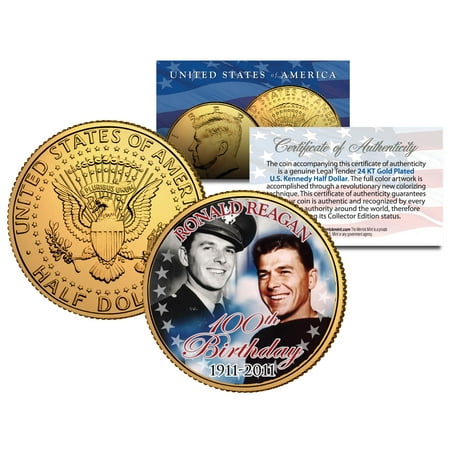 RONALD REAGAN *100th Birthday* 1911-2011 JFK Half Dollar 24K Gold Plated US Coin