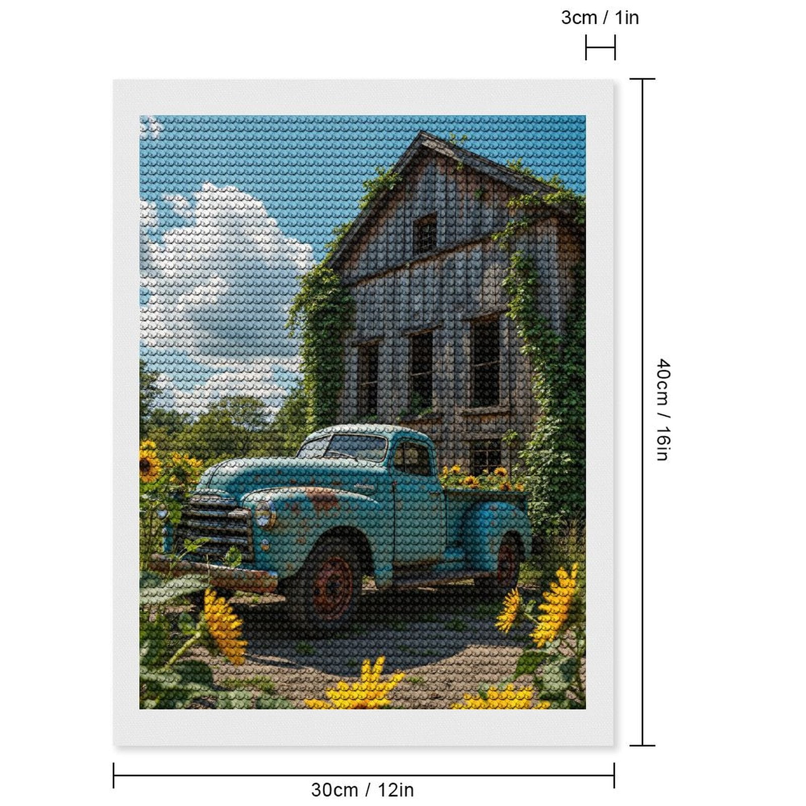 Diamond Art Kits for Adults, Vintage Truck Rustic House Sunflowers 5D Diamond Painting Kits for Adults Beginners, DIY Full Drill Diamond Painting, Gem Art and Crafts 12x16