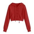 thumbnail image 3 of Luvrsol Hoodies Women Cropped Jacket Button Front Hooded Long Sleeve Drawstring Top with Pockets S-2XL, 3 of 7