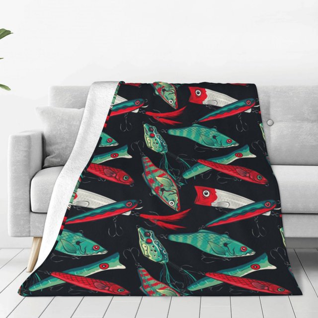 Fotbe Fishing Lure Manta de Franela Acolchonada con Estampado, Súper Suave y Esponjosa, Extra Grande para Sofá, Cama, Uso Todo el Año-60"x50"