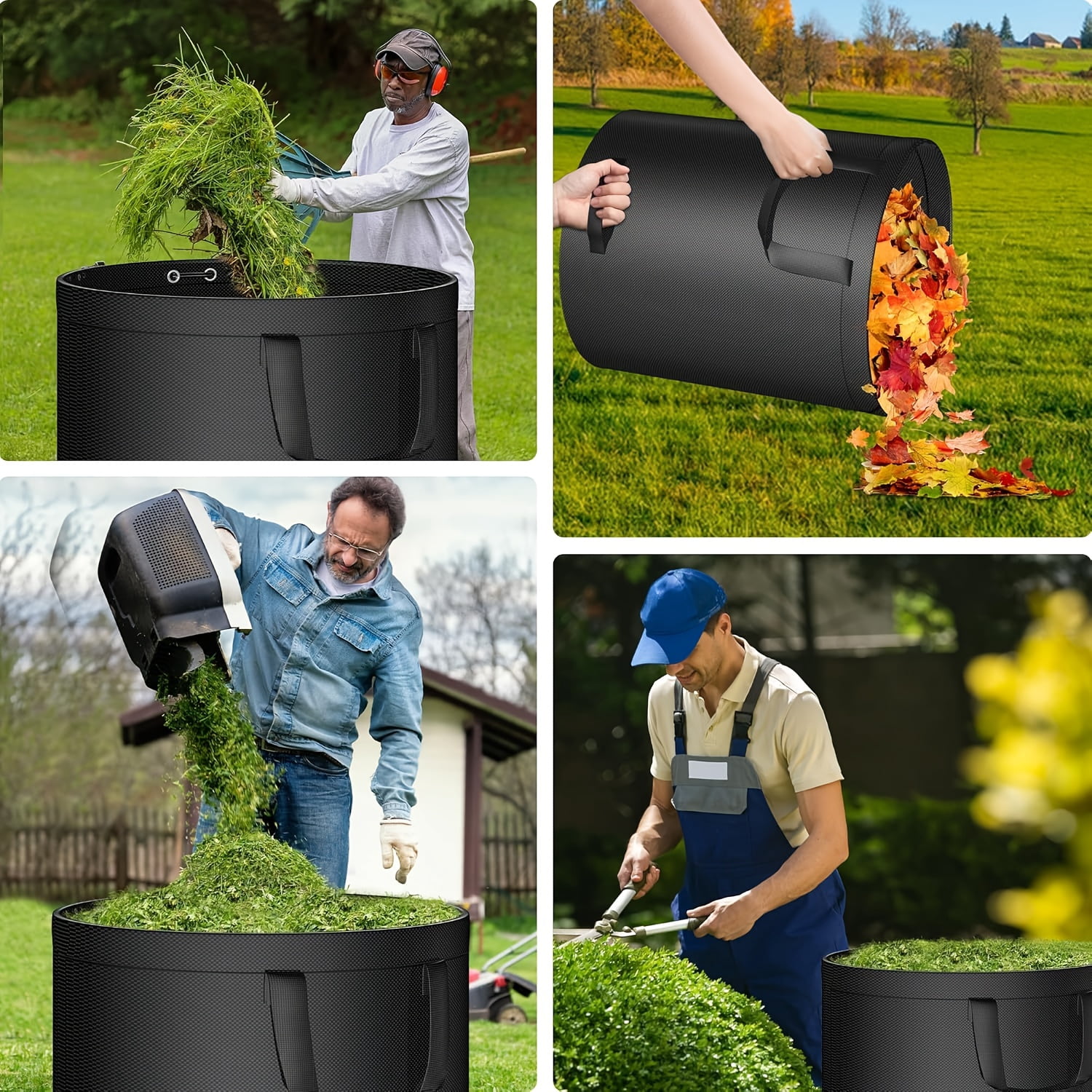 QUTETN  72-Gallon Garden Garbage Bag with Handles – 29.9"x26.6" Self-Supporting Leaf & Yard Waste Bin, Durable & Corrosion-Resistant for Outdoor Cleanup, Compost or Storage – Black