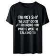 thumbnail image 4 of RXIRUCGD Chemises pour Femmes Mode Été Ample Col Rond Imprimé Lettre Manches Courtes Haut T-Shirt Noir Hauts pour Femmes, 4 of 7