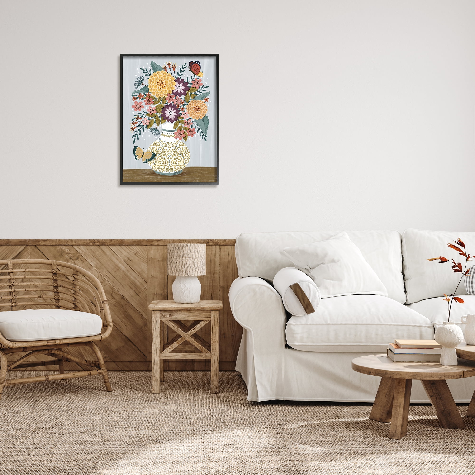 Stupell Industries Dahlia Bouquet & Butterflies Botanical & Floral Painting Black Framed Art Print Wall Art, 24 x 30