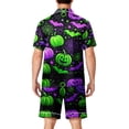 thumbnail image 4 of Mens Halloween Two Piece Pajama Set Pumpkin Printed Casual Short Sleeve Button-Up Collared Tshirts and Shorts Fashion Comfort Clothes Green S, 4 of 4