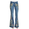 thumbnail image 3 of Flmaly jeans for women stretch denim Button Bell Embroidery Women Waist Jeans Destoryed Pants Bottom Denim Flare Pants Stretchy Wide Leg Straight, 3 of 5