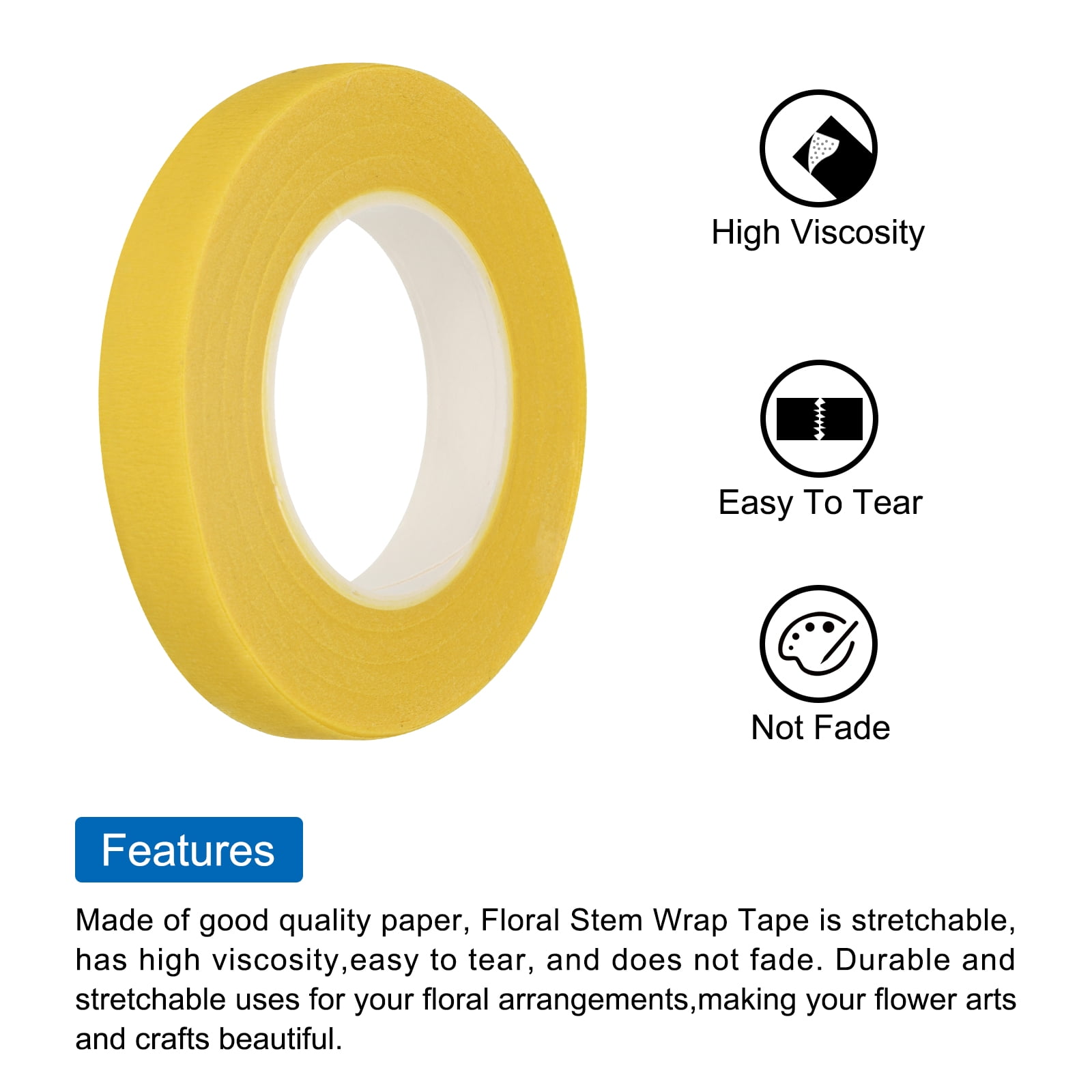 Uxcell Floral Stem Wrap Tape Floral Tape for Bouquet Crafts Wedding Arrangement Pack of 12,Yellow