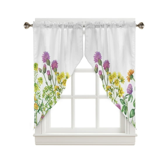 Swag Curtains, Daisy Yellow Purple Flower Summer Rod Pocket Kitchen Curtains Valances Tier Curtains Swag Valance Curtains for Bedroom Living Room 28" x 36", 2 Panels
