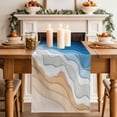 thumbnail image 2 of Blue Geometric Beach Table Runner, Ombre Waves Moire Abstract Art Washable Cotton Linen Table Runners 36 Inches Long, Dresser Scarf Runner for Nightstand/End Tables/Round Tables 13''x36'', 2 of 8