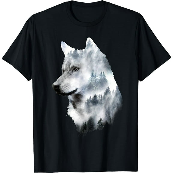 Double Exposure Wolf Graphic Unisex T-Shirt for Men Women Kids Toddler
