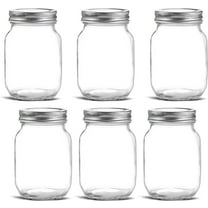 Glass Regular Mouth Mason Jars, 16 oz Clear Glass Jars with Silver Metal Lids 6 PACK)