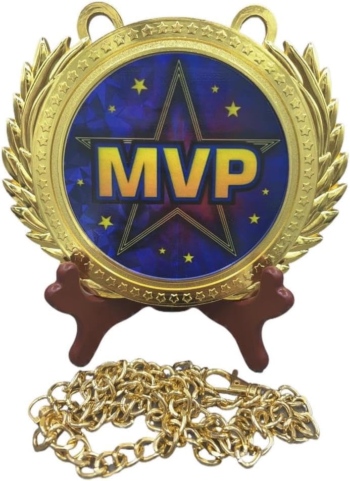Most Valuable Player MVP Champion Metal Medal 6.3 X 5.5 Inches 0.8 Lb with Championship Necklace Awards Chain for Competitions & Gifts