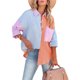 thumbnail image 1 of Txlixc Blusa de mujer Contraste Color Costura Manga larga Solapa Cierre de botón Suelta Versátil Camisa casual Tops Txlixc  Moda, 1 of 9
