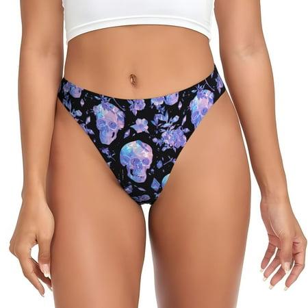 Thongs for Women - flower Skull crystal No Show Seamless Womens Thongs Underwear  Stretch G String Thongs for Women  Ladies Breathable Kawaii Thong Bikini Panties Briefs
