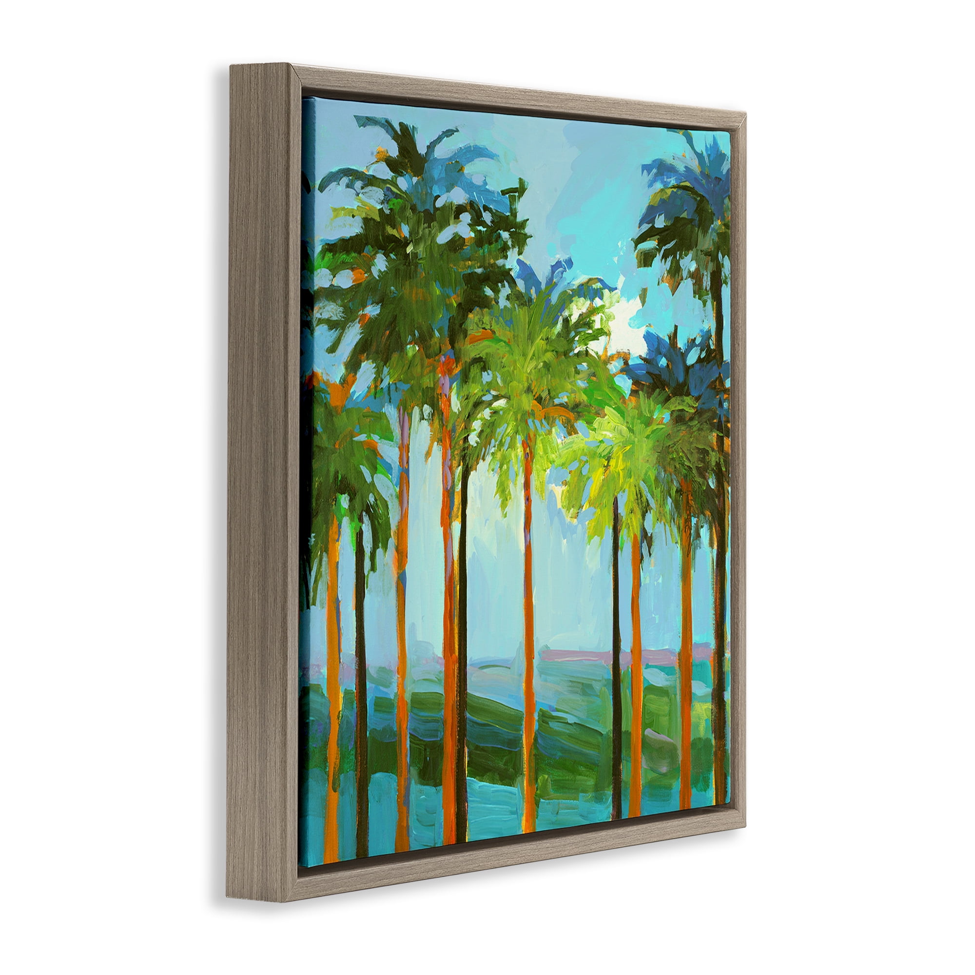 Stupell Industries Tall Palms Abstraction Coastal Painting Brown Floater Framed Canvas Art Print Wall Art, 25 x 25