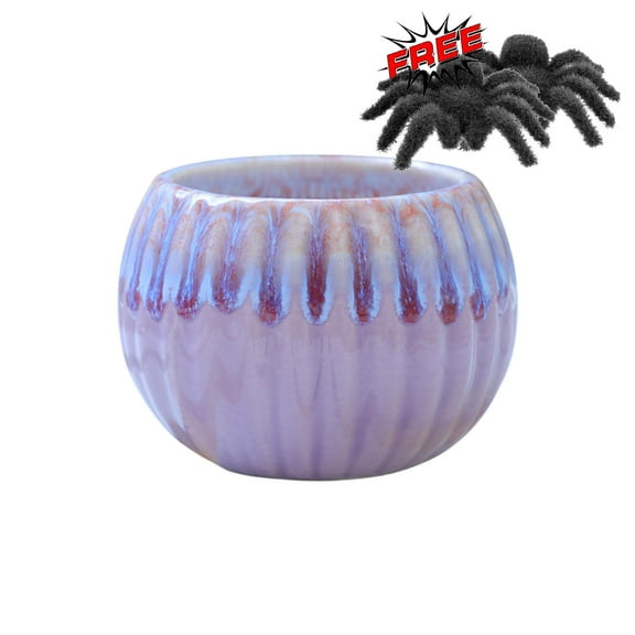 FEOLGEHLY Halloween Cream Pumpkin Cactus Planter Ceramic Round Breathable Vertical Small Planter Colorful Flowing Glaze Gardening Flower Vase, Halloween Fall Thanksgiving Decorations, Purple