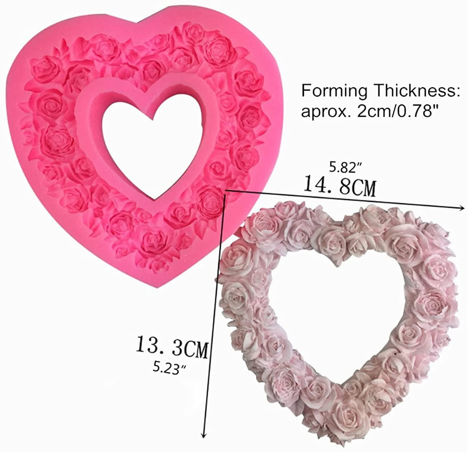 ABPETE Rose Heart Wreath Fondant Chocolate Candy Silicone Mold Cake Decorating Baking Pastry Tools Soap Mould Resin Polymer Clay Mold