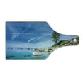 thumbnail image 2 of Lake Cutting Board, Clear Dreamy Sky over Inland Creek Surrounded by Land Liquid Surface of Earth Print, Tempered Glass Cutting and Serving Board, Wine Bottle Shape, Blue Grey, by Ambesonne, 2 of 5