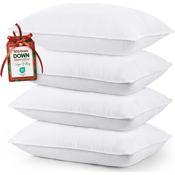 Bed Pillows for Sleeping (White), Queen Size Set of 4, Hotel Pillow, Cooling Pillows for Side, Back or Stomach Sleepers