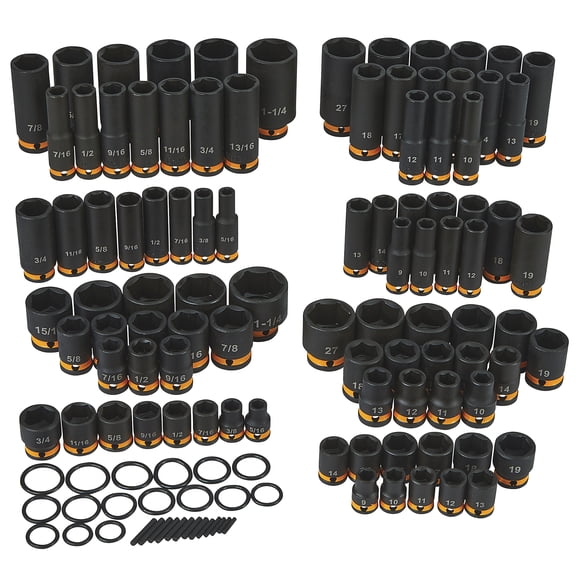 Klutch 3/8in.- and 1/2in.-Drive Impact Socket Sets, Chrome Molybdenum, SAE   Metric, 94-Pc.