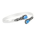 thumbnail image 2 of 925 Silver Plated Natural Chalcedony Cuff Bracelet for Women - Blue Stone March Birthstone Adjustable Open Bangle Handmade Jewelry - Gift for Birthday Christmas Wedding, 2 of 6