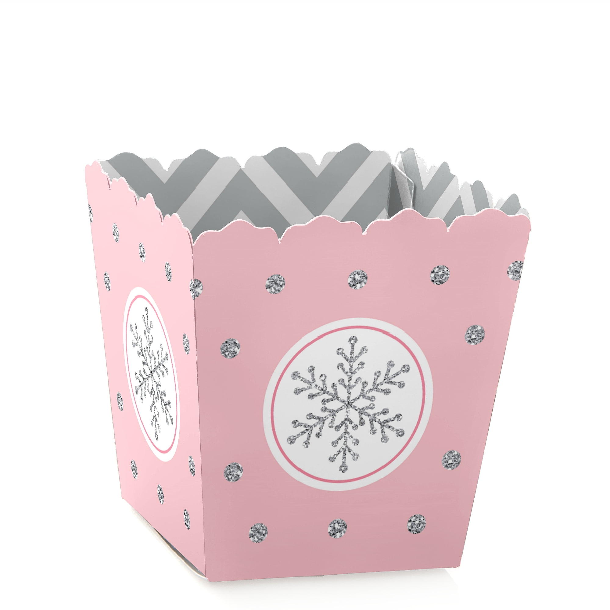Pink Winter Wonderland - Party Mini Favor Boxes -Holiday Snowflake Birthday Party or Baby Shower Treat Candy Boxes-12 Ct