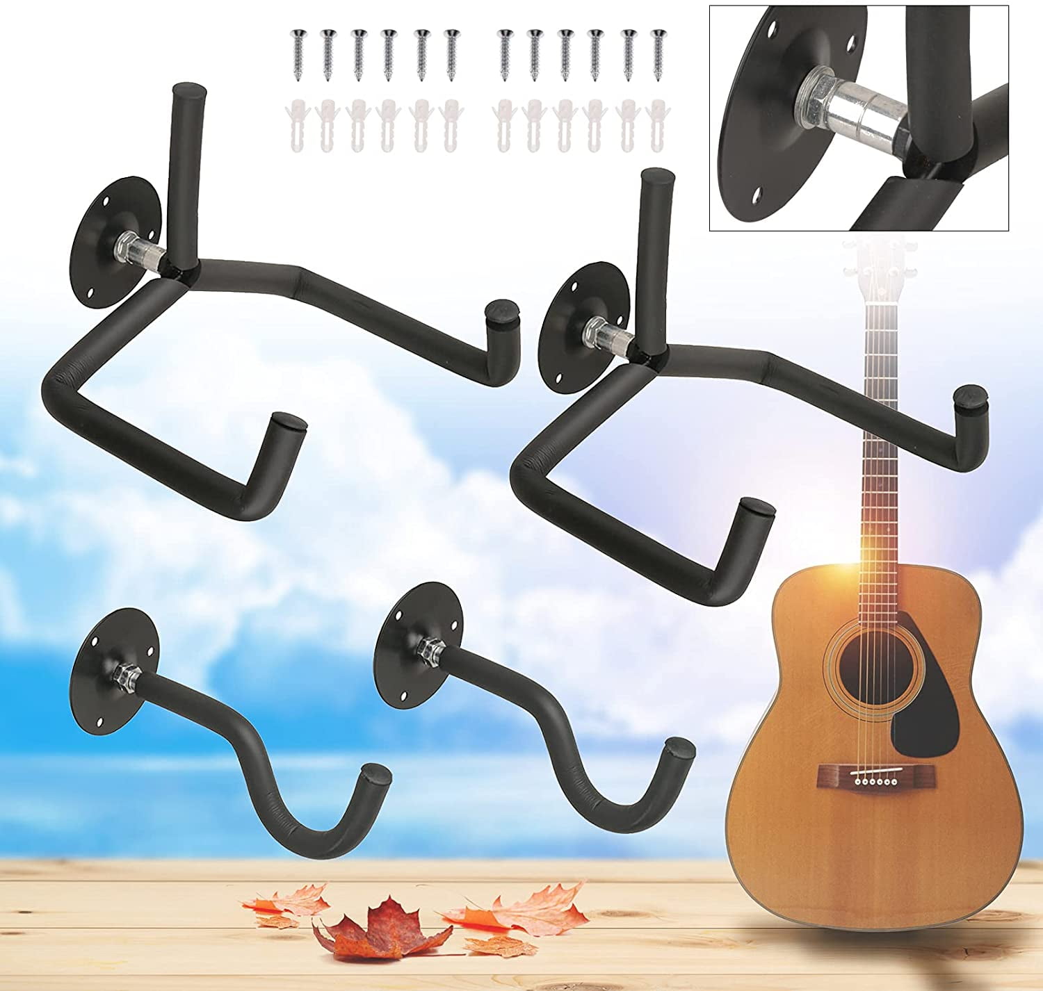 Fichiouy 2Pcs Wall Mount Guitar Hanger Rack with Screws, Black