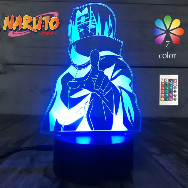 Anime Naruto Uzumaki Sasuke luz de noche LED, lámpara de mesa 3d Kakashi, juguetes Naruto Hatake Akatsuki, figuras de acción, regalo para niños