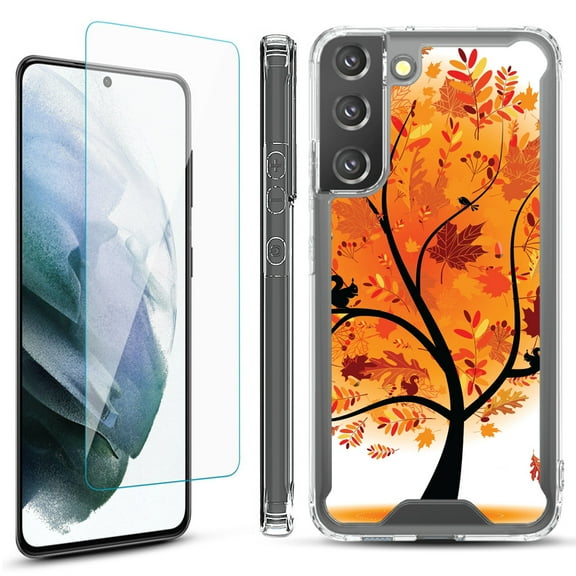 Shockproof Bumper Phone Case for Samsung Galaxy S22  / S22 Plus 5G, with Tempered Glass Screen Protector, by OneToughShield ® - Golden Tree