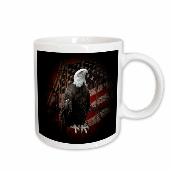 3drose, Bald Eagle with American Flag, 11oz Mug