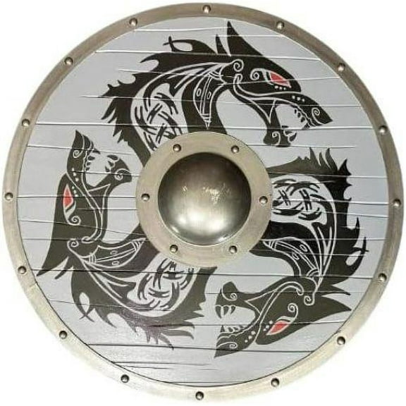 Medieval Viking Shield Eivor Valhalla Raven Clan Norse White-Black Battleworn Wood & Iron Shield for Home Decor/Cosplay