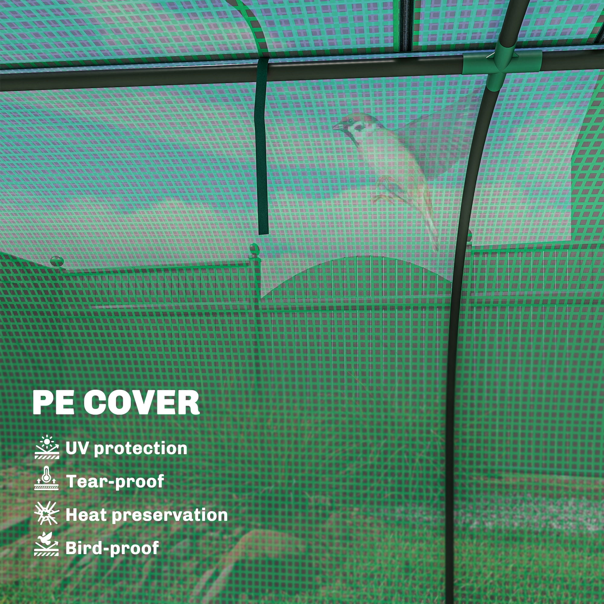Outsunny Mini Greenhouse, 177.2" x 39.4" x 31.5" Portable Greenhouse with 4 Roll-Up Doors, PE Cover, Green