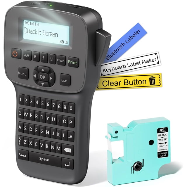 Label Maker Machine with Tape Rechargeable Label Maker Portable QWERTY Keyboard Labeler with Backlit LCD Screen tooth Label Printer LM for Kitchen Office School Organization