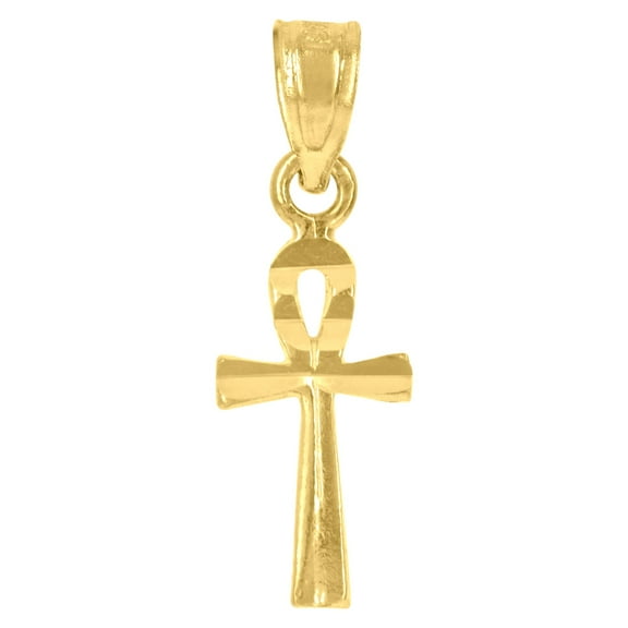 10kt Yellow Gold Diamond-Cut Womens Ankh Cross Religious Charm Pendant