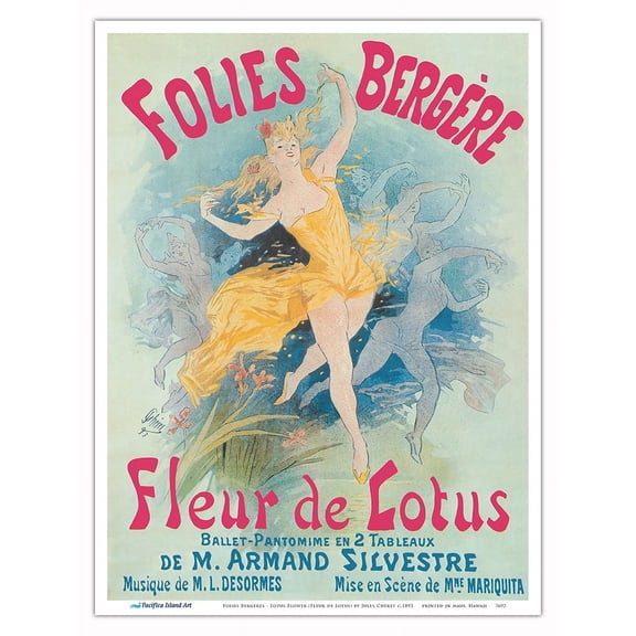 Folies Bergères - Lotus Flower (Fleur de Lotus) - Vintage Cabaret Poster by Jules Chéret c.1893 - Master Art Print (Unframed) 9in x 12in