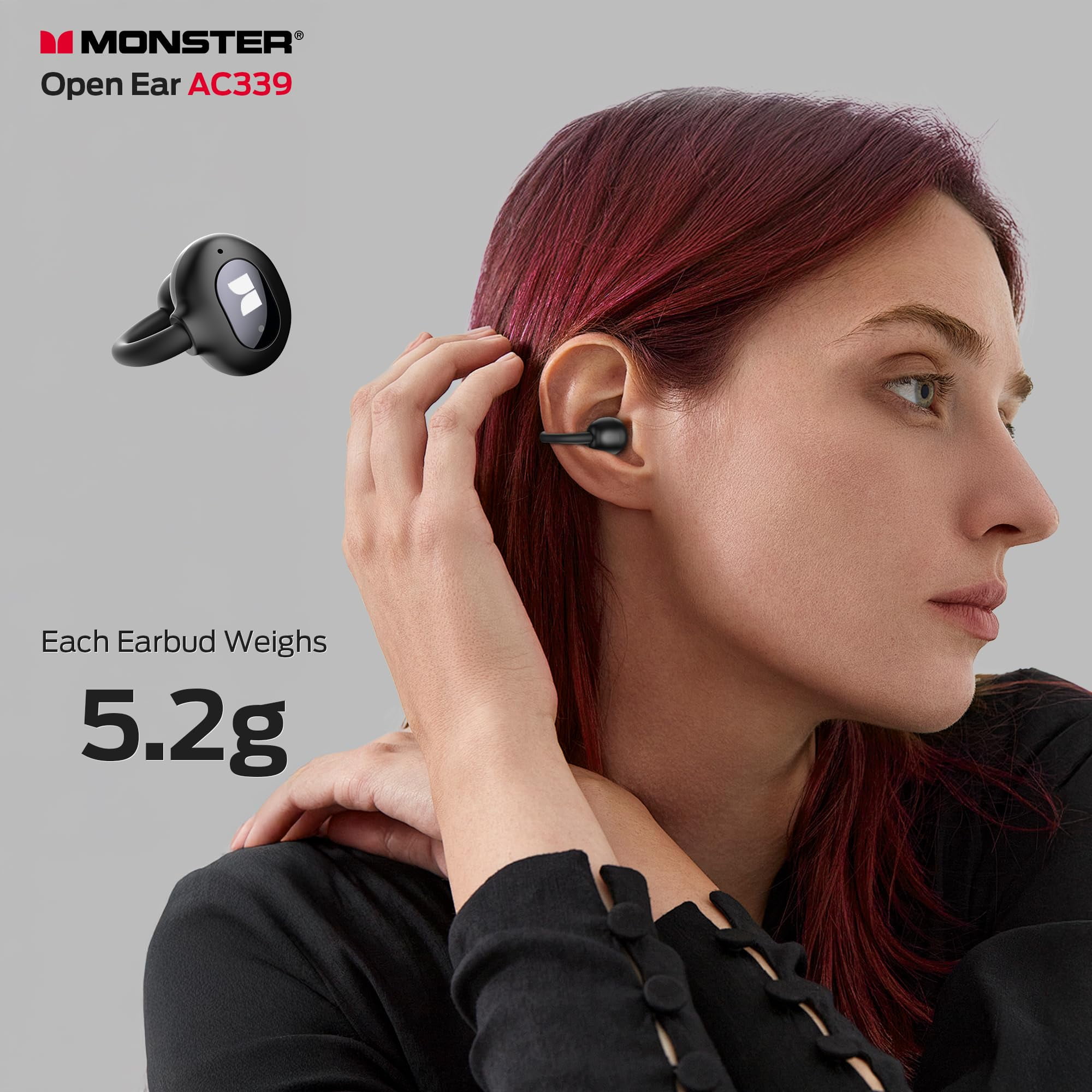 Monster Open Ear Earbuds, Bluetooth 6.0 Earphones Stereo Sound