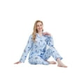 thumbnail image 6 of GLOBAL Women's Cotton Loungewear & Pajama Set Long Sleeve Button-Down Top with Elastic Waist Drawstring Pants Soft Comfortable Full-Length PJs for Women Blue Leaves L, 6 of 7