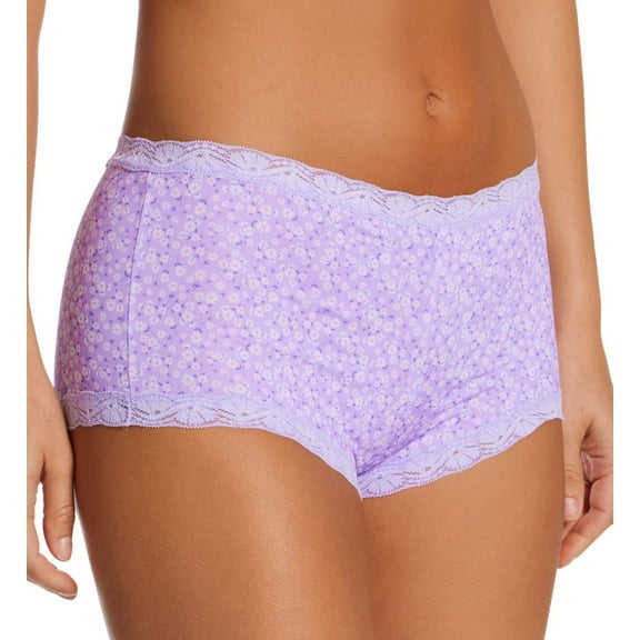 Women's Maidenform 40760 Classics Microfiber and Lace Boyshort Panty (Lavender Picnic Ditsy 7)